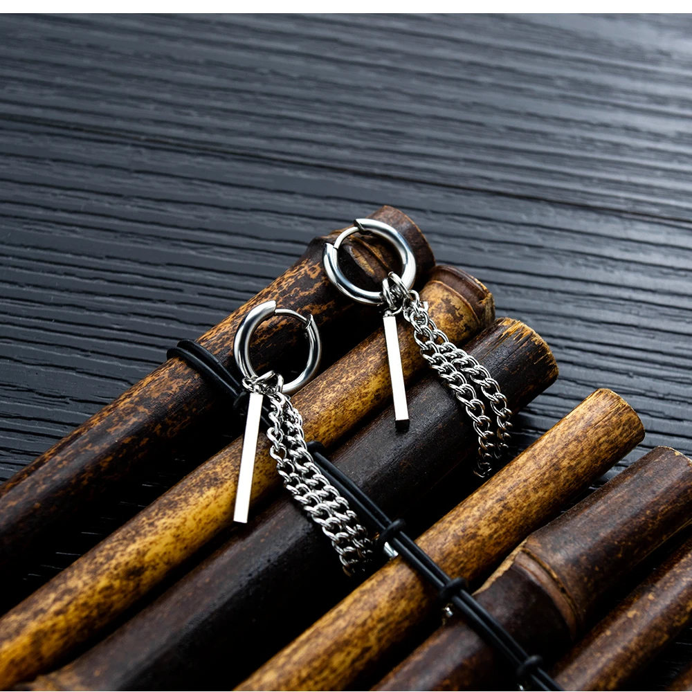 EyeYoYo корейские серьги цепочки из титановой стали с кисточками круглые мужские