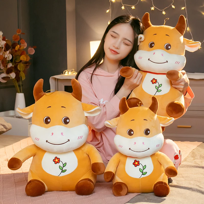 

25-50cm Symbol Gift Simulation Brown Cattle Plush Toy Stuffed Animal Doll Soft Pillow Gift for Birthday Holiday Sofa Home Decor