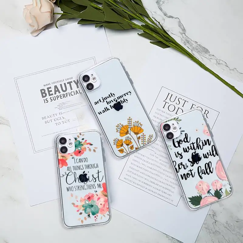 

Jesus Bible Quotes Phone Case Transparent for Clear iPhone 11 12 8 7 6 6S Plus X 5S SE 2020 XR mini pro XS MAX