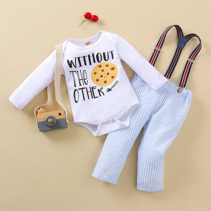 

Spring and Autumn 0-24M Baby Boys and Girls Cartoon Letter Breathable Long Sleeve Triangle Romper Infant Overalls Two-piece Suit