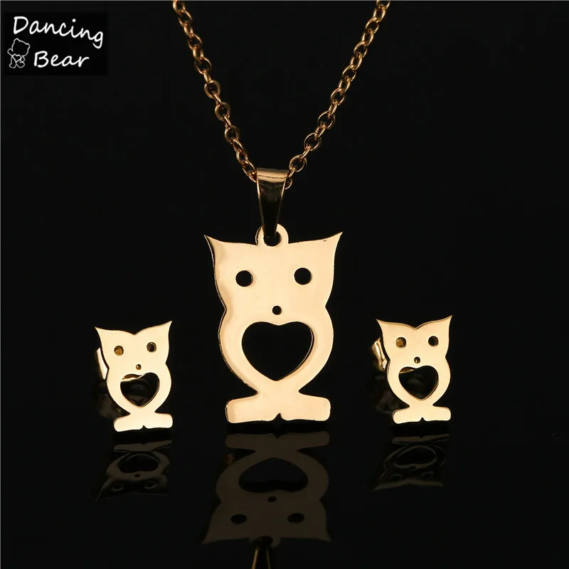 

Gold Silver Color Owl Shape Stainless Steel Necklace Earrings Sets for Women Jewelry Choker collares Necklace Women jewelry