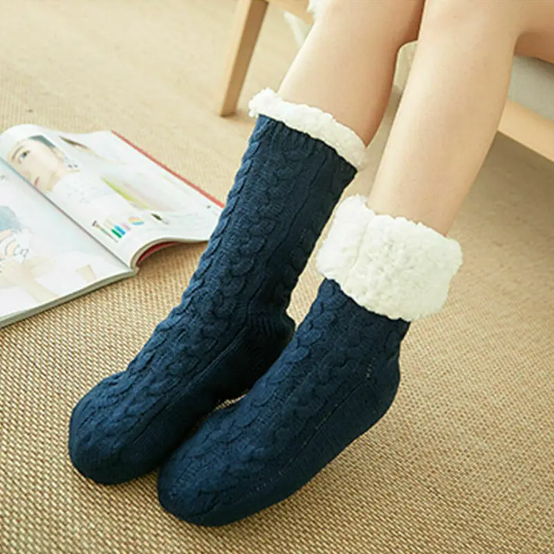 1Pair Thick Warm Sleep Socks Slippers Women Girls Autumn Winter Velvet Home Floor Socks Non Slip Mid Tube Kawaii Cute Socks