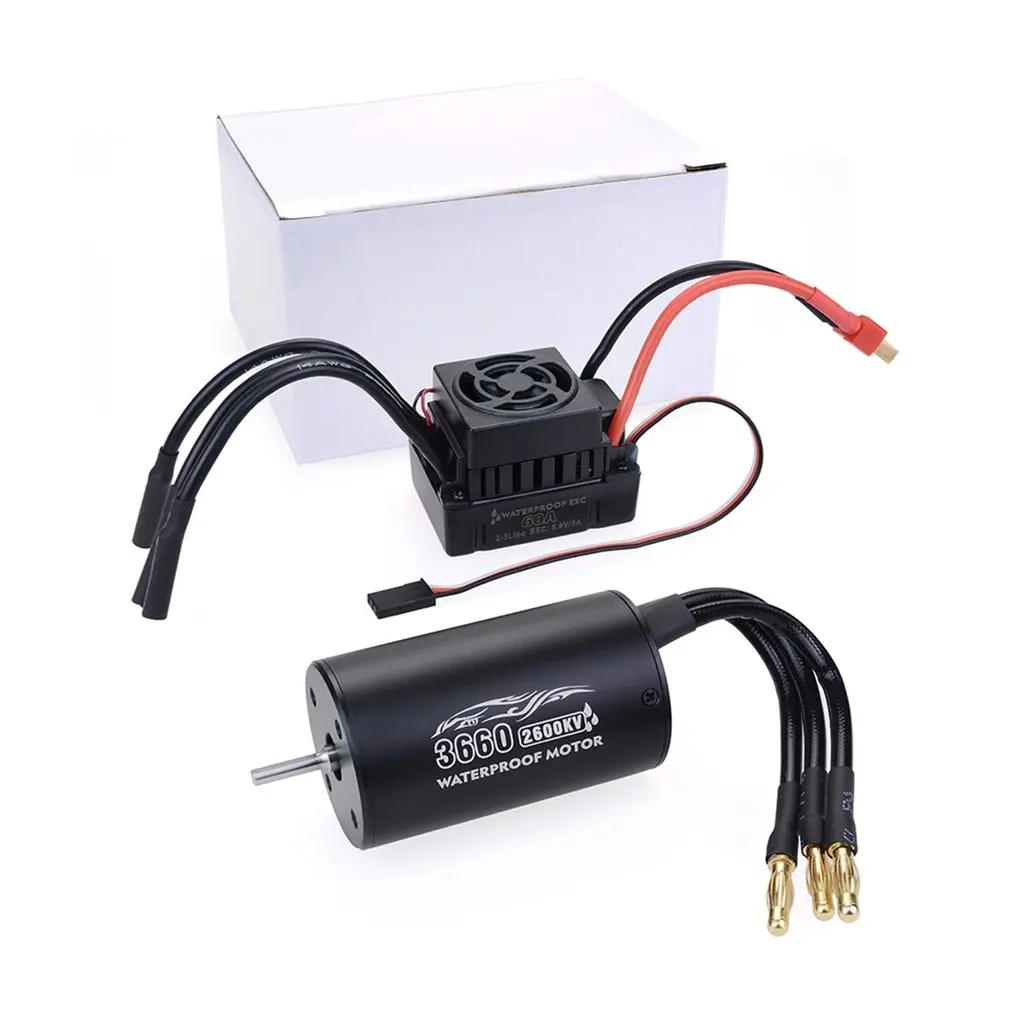 Waterproof Motor Kit 3660 2600KV/3300KV Brushless Senseless Motor and 60A Brushless ESC Combo Set for 1/10 RC Car Boat Model Toy