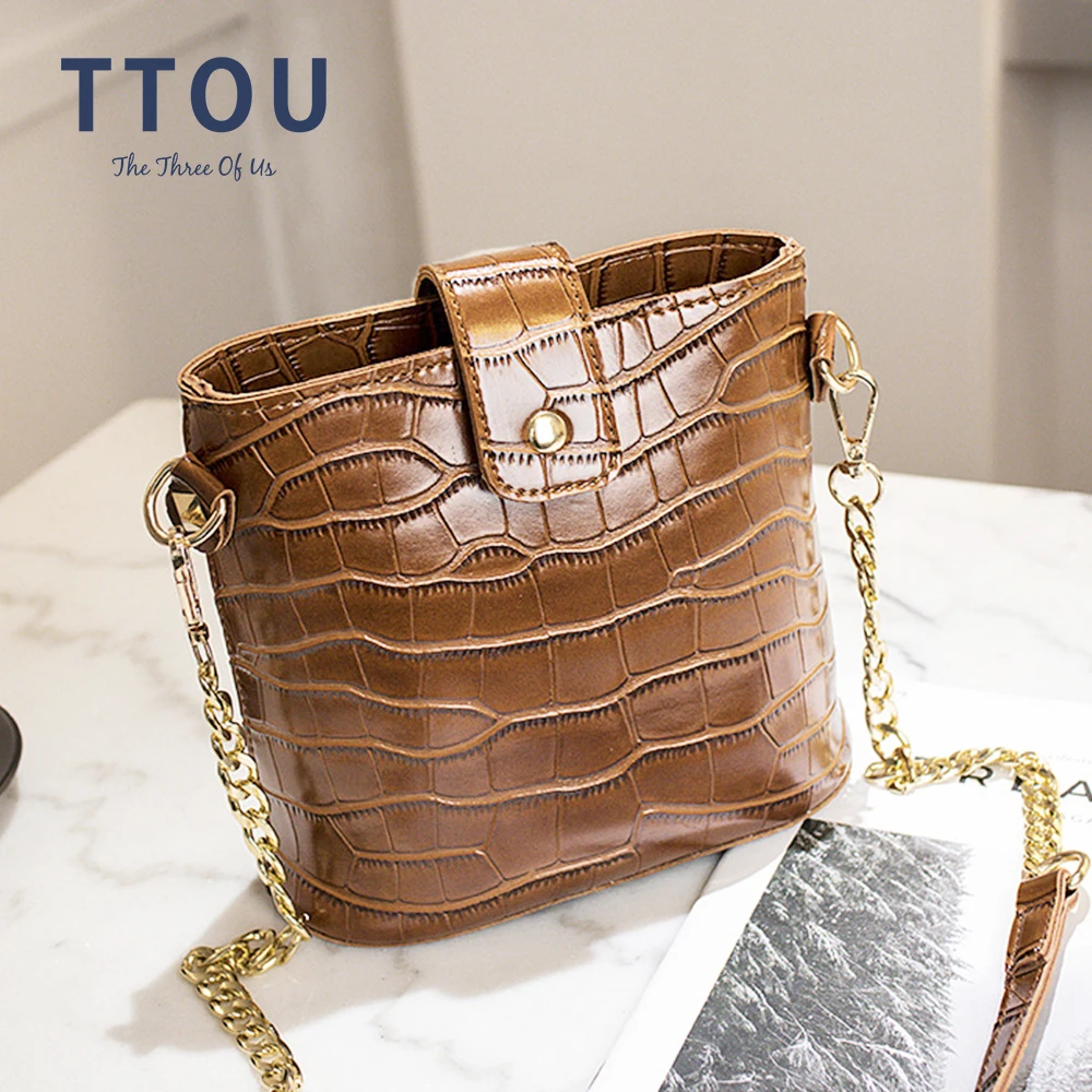 Женская сумка через плечо с крокодиловым узором вместительная в стиле ретро