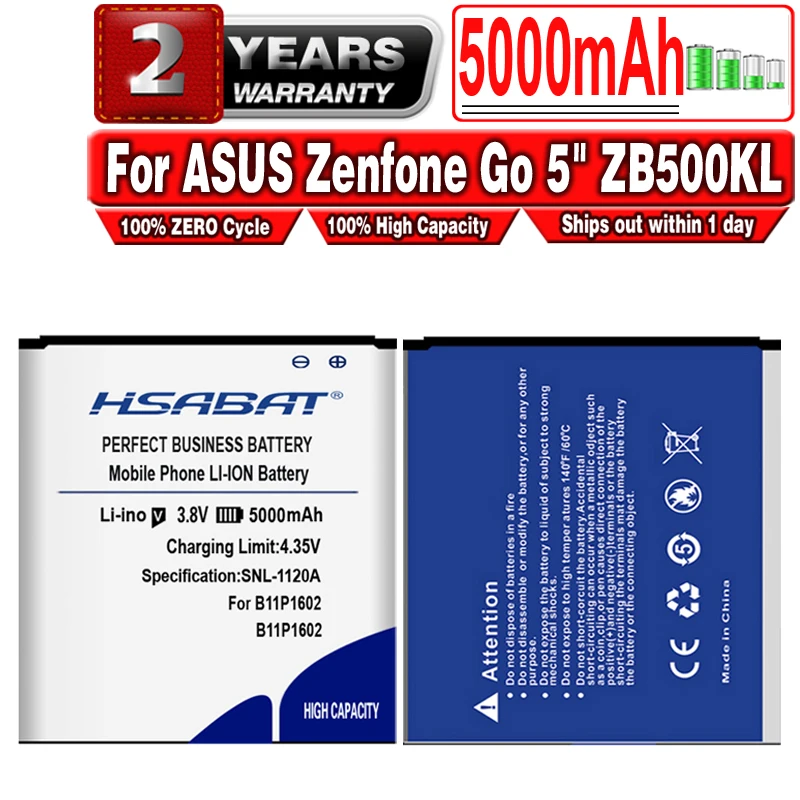 Аккумулятор HSABAT 5000 мАч для ASUS Zenfone Go 5 &quotZB500KL X00AD X00ADC X00ADA B11P1602 мобильный