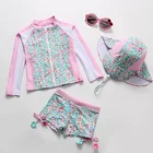 Купальник с УФ-защитой для девочек, купальник с длинным рукавом UPF50 + детские купальные костюмы, детская одежда для бассейна, 3 шт. с шапочкой