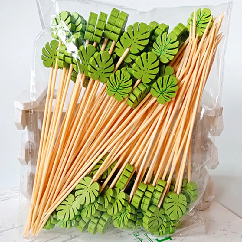 100pc12cm бамбуковая палочка в форме листа буфет фрукт для кекса вилка вечерние