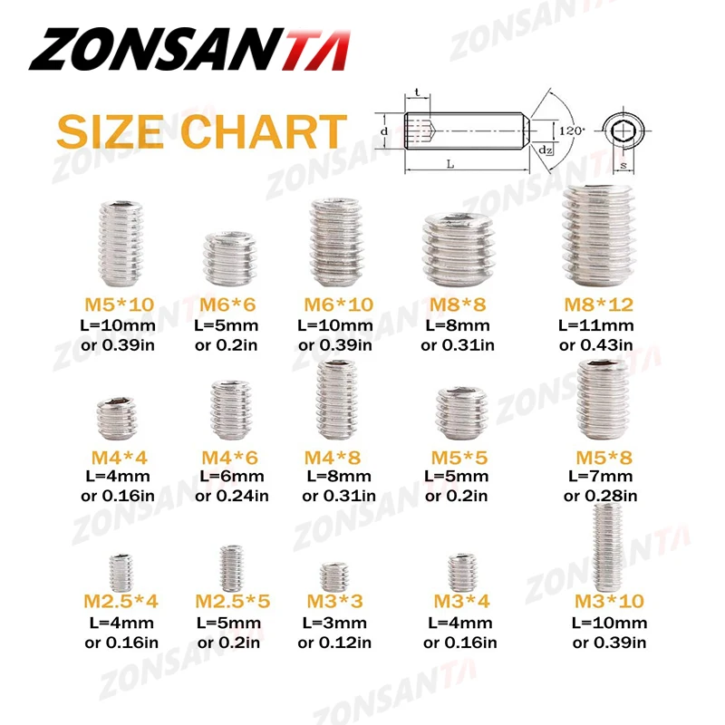 ZONSANTA набор болтов с шестигранной головкой 240 шт. винт резьбой M3 M4 M5 M6 винтов в