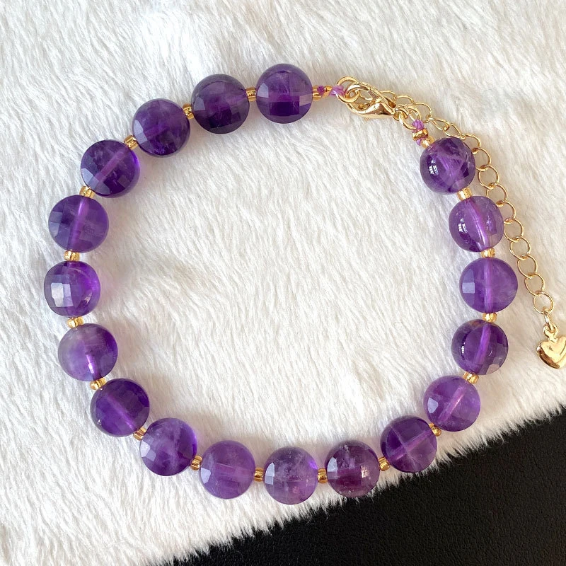 

Wholesale Purple Natural Crystal Bracelet Chamfered Round Beads Bracelets for Women Girl Gift Love Stone Adjustable Size Jewelry