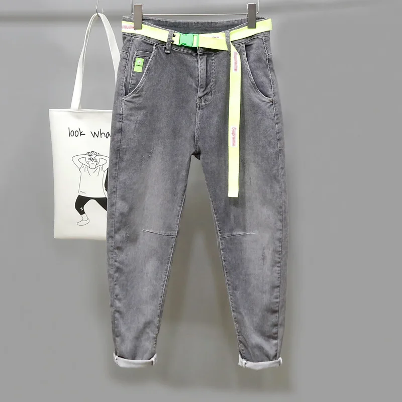

Denim Jeans men's summer 2021 thin loose trend casual slightly broken smoky gray simple casual small feet student harem pants