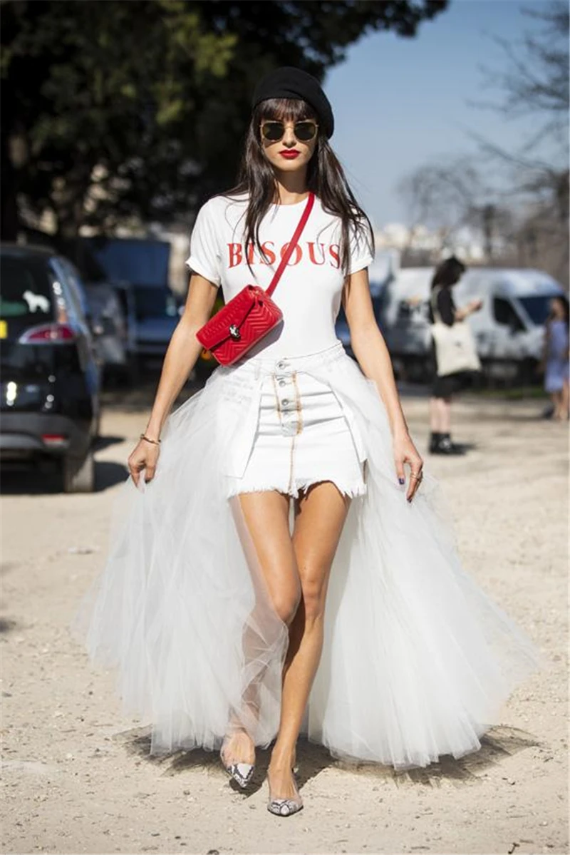 Falda desmontable para vestido de novia, tul con abertura frontal, cola de quita y pon