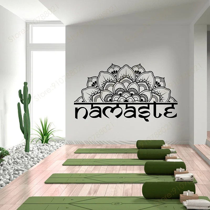 

Lotus Flower Namaste Wall Decal Vinyl Yoga Home Decor for Living Room Bohemian Half Mandala Decals Indian Pattern Murals S540