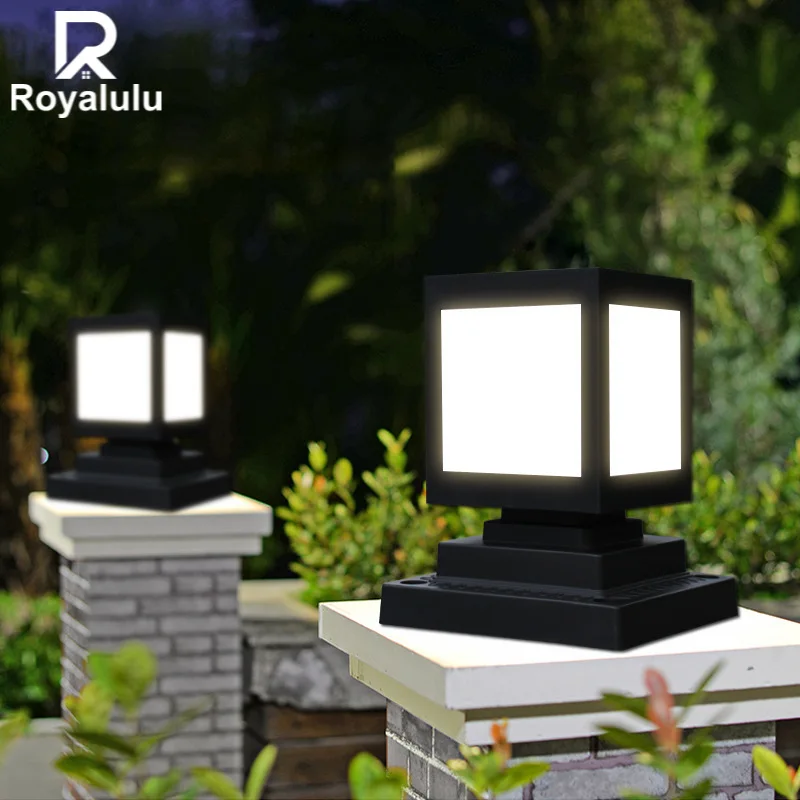 

Уличная лампа Royalulu на солнечной батарее для сада, двора, бассейна, квадратный светильник, столб для забора, светодиодный светильник с крышко...