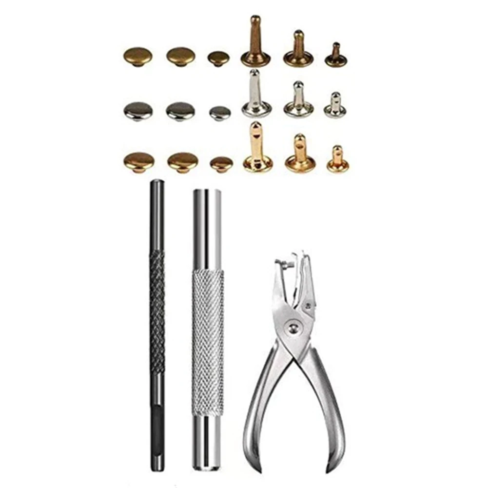 

Leather Rivets Double Cap Tubular Metal Stud 12mm 8mm 6mm With Hole Punch Pliers Setter For DIY Clothing 300PCS Remaches Para