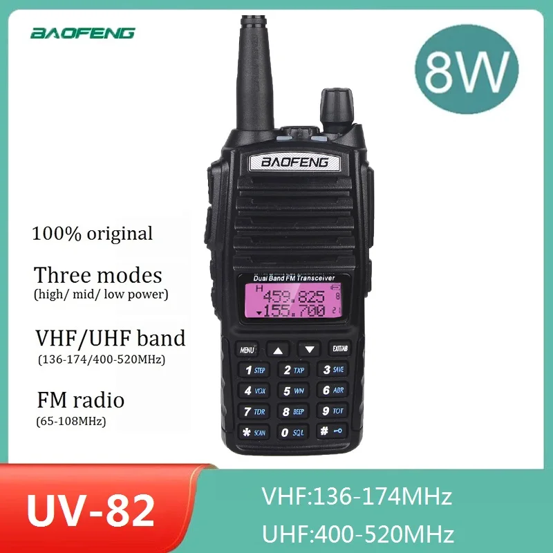Baofeng UV-82 8W Walkie Talkie 10km For Hunting UV82 Amateur CB Ham Radio Station VHF UHF 8Watts Tri-Power Transceiver UV 82 | Мобильные