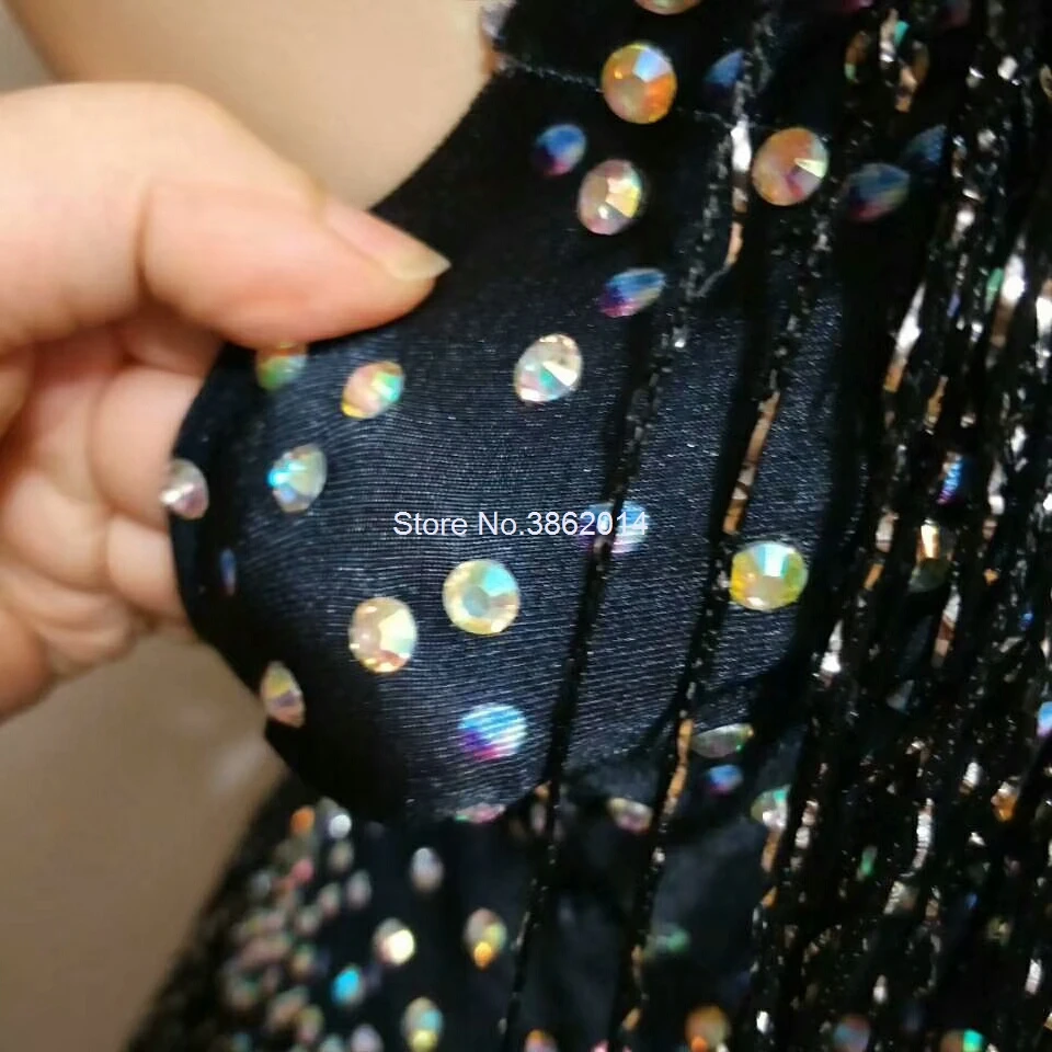 Sparkly Tassel Bodysuit Women Rhinestone Performance Costume One-piece Dance Wear Singer Stage Leotard Rave Festival Clothing |