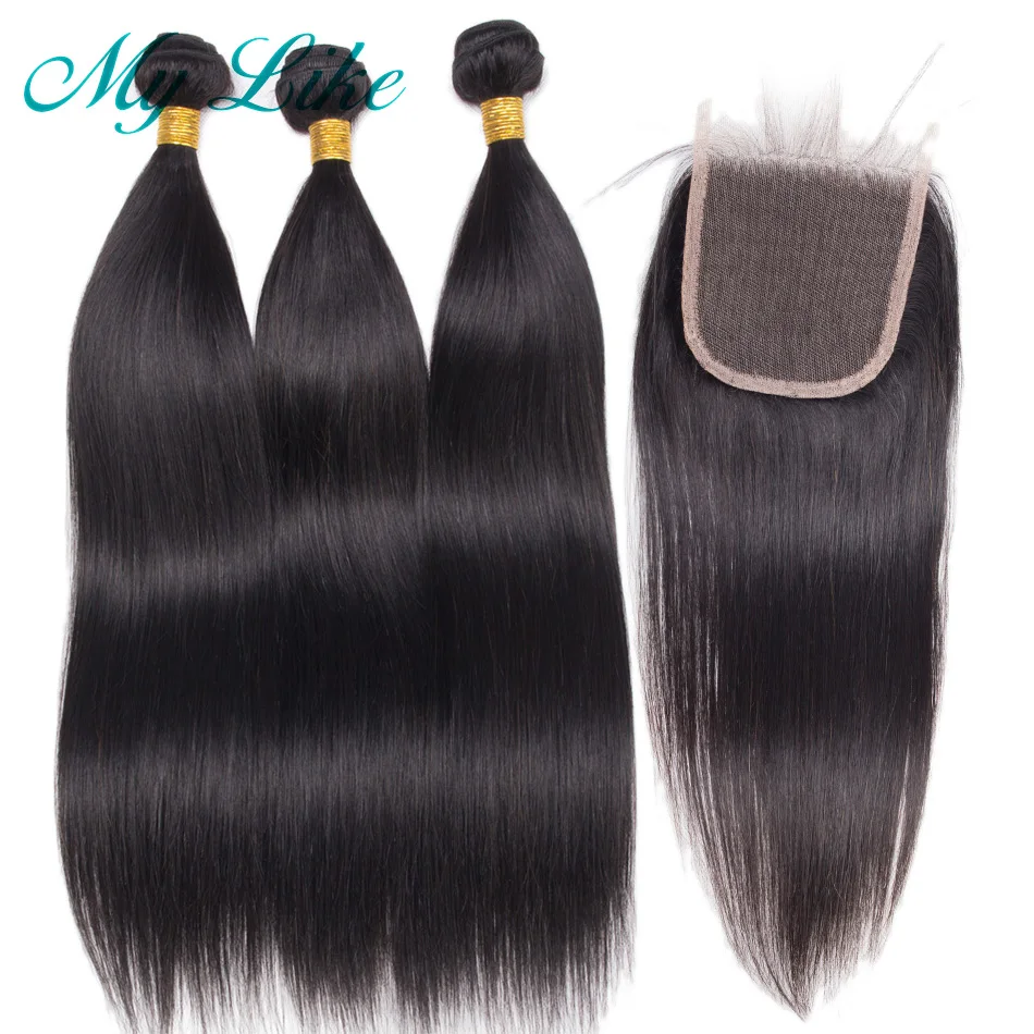 Прямые волосы My Like пучки с застежкой перуанские волнистые 3 пучка человеческих