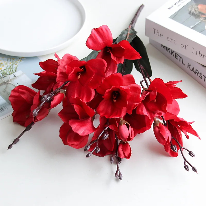 

Artificial Flowers Bouquet 5 Forks 20 Heads Magnolia Fake Flower Home Decoration Flower Photography Props Home Decor