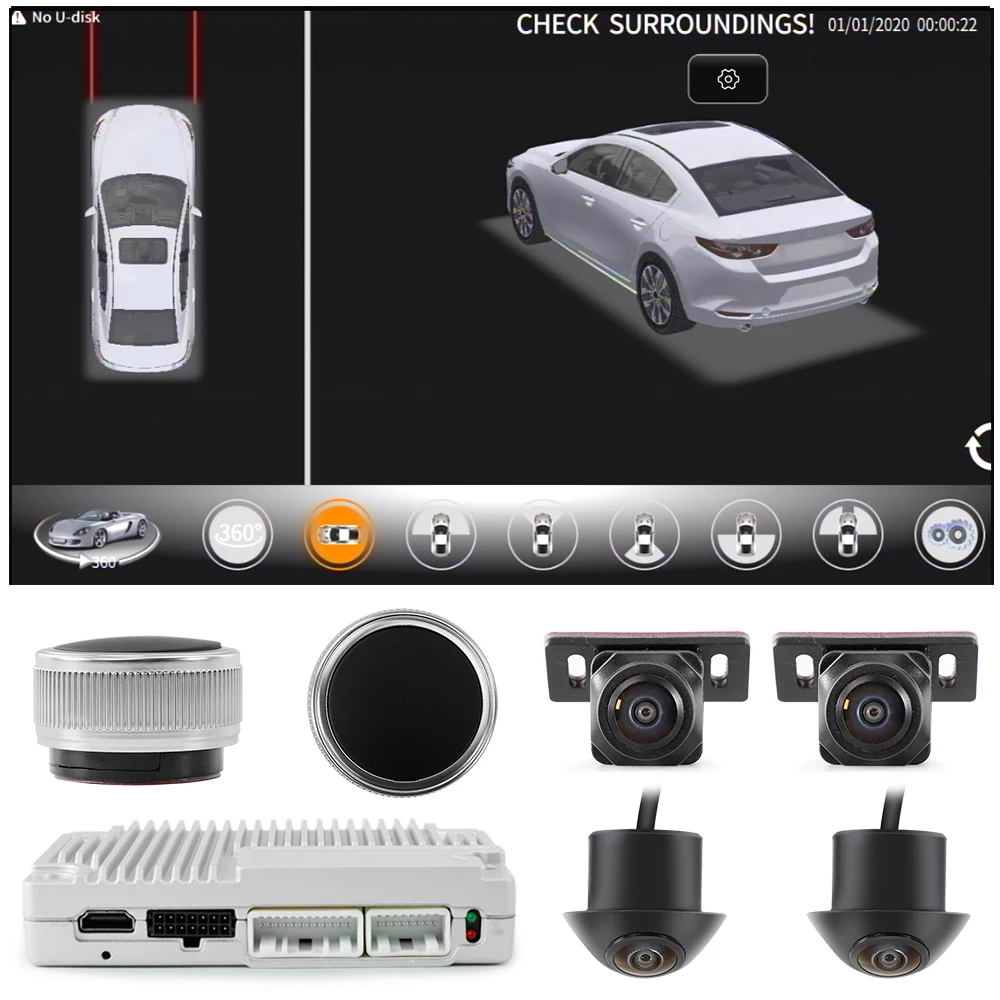 Car 360° 3D Super Panoramic Camera DVR Bird's-eye Parking System Supports Korean, Japanese, English, Suitable for CX5,3 Series