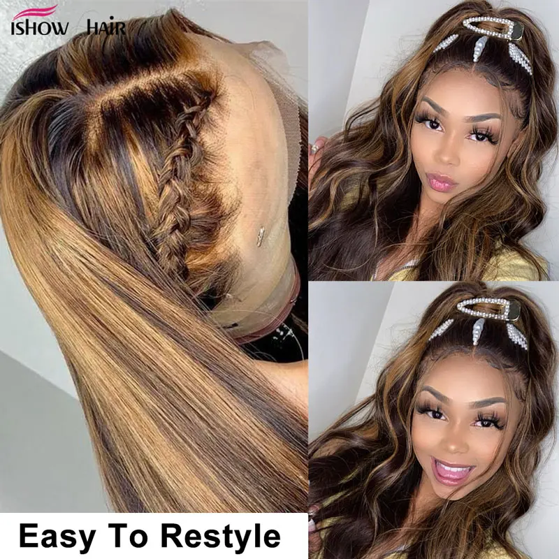 Парик Ishow из коричневых волос с эффектом омбре предварительно выщипанный