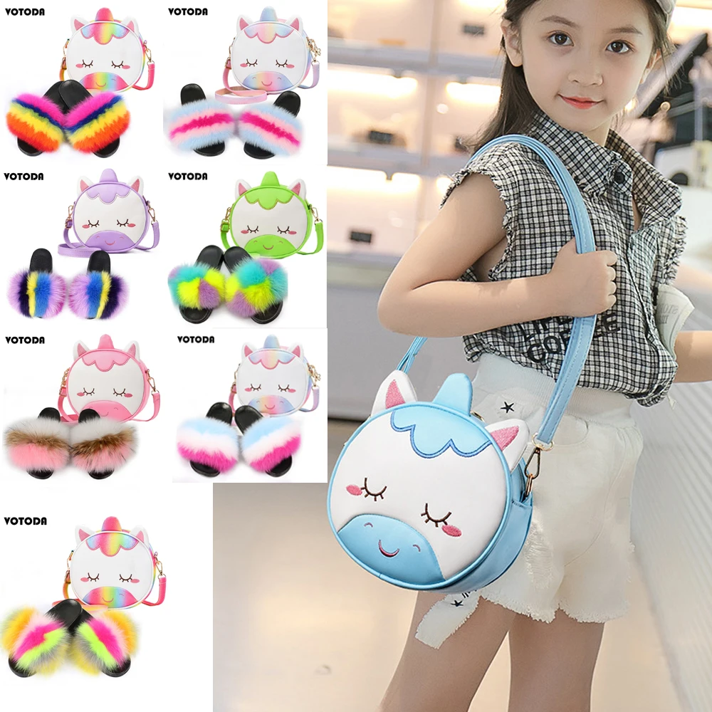 

Детские меховые сланцы, пушистые домашние тапочки из натурального Лисьего меха, милый Радужный кошелек для девочек, детские модные Плюшевы...