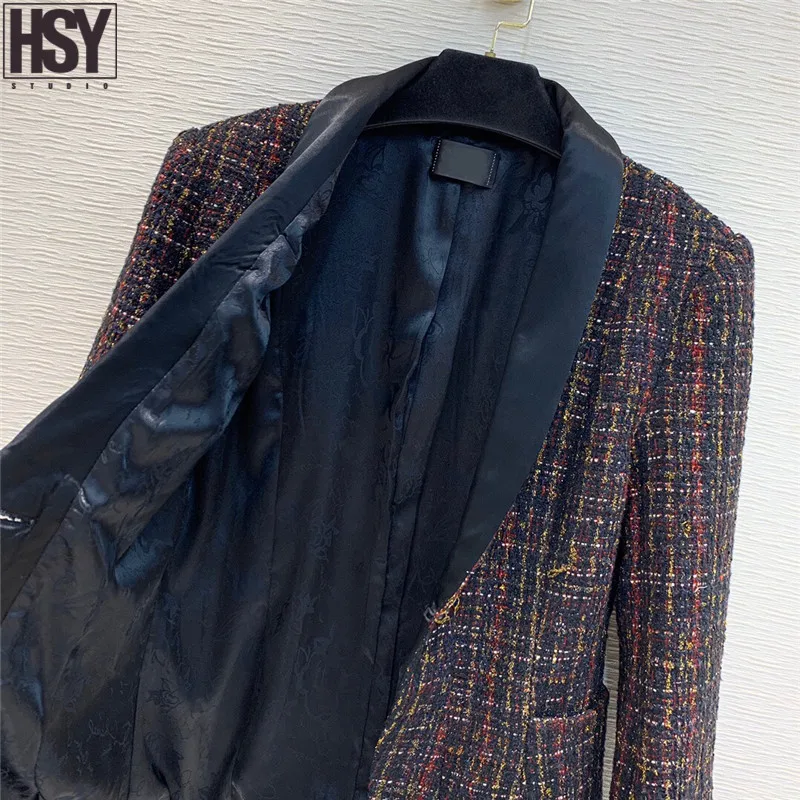 【HSY】2019 Осень Новый женский костюм куртка ацетат лацканы сшивание одна кнопка