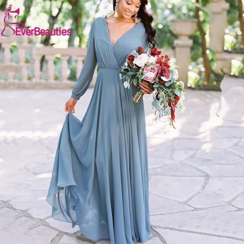 Шифоновые платья-трапеции для подружек невесты 2020 платье с длинным рукавом и