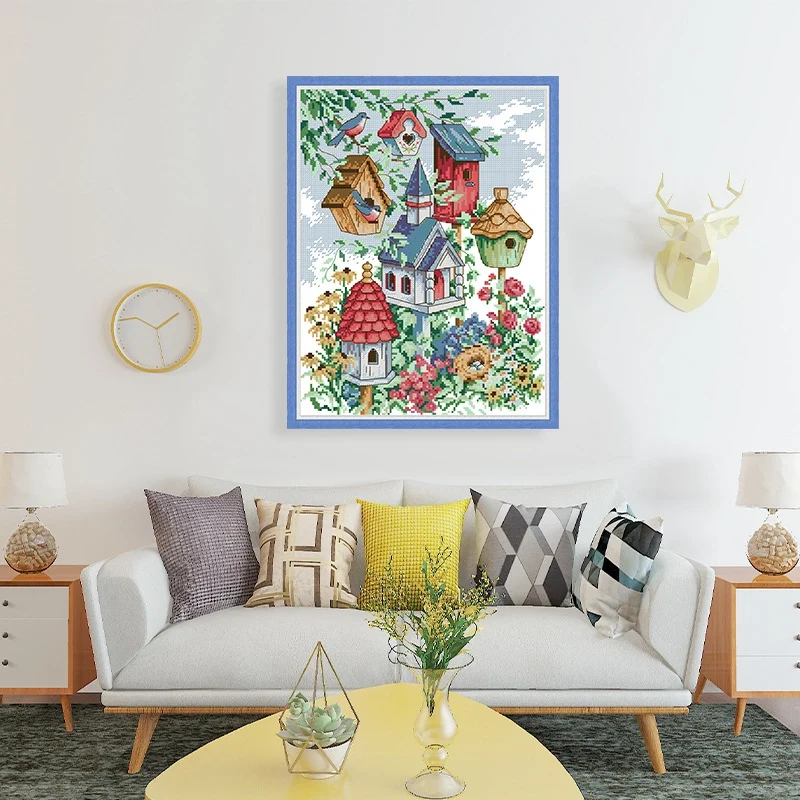 Cross Stitch Stamped Kits Printed Embroidery Cloth Needlepoint Easy Patterns For Bird's Home 11CT | Дом и сад