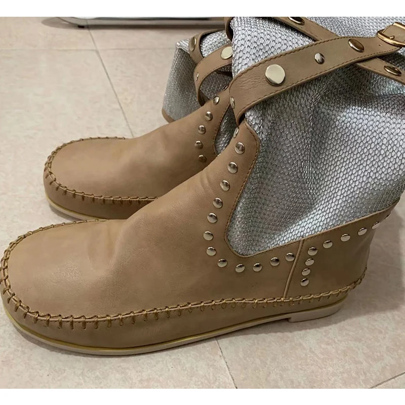 Женские ботинки до середины икры на плоской подошве без шнуровки прогулочная