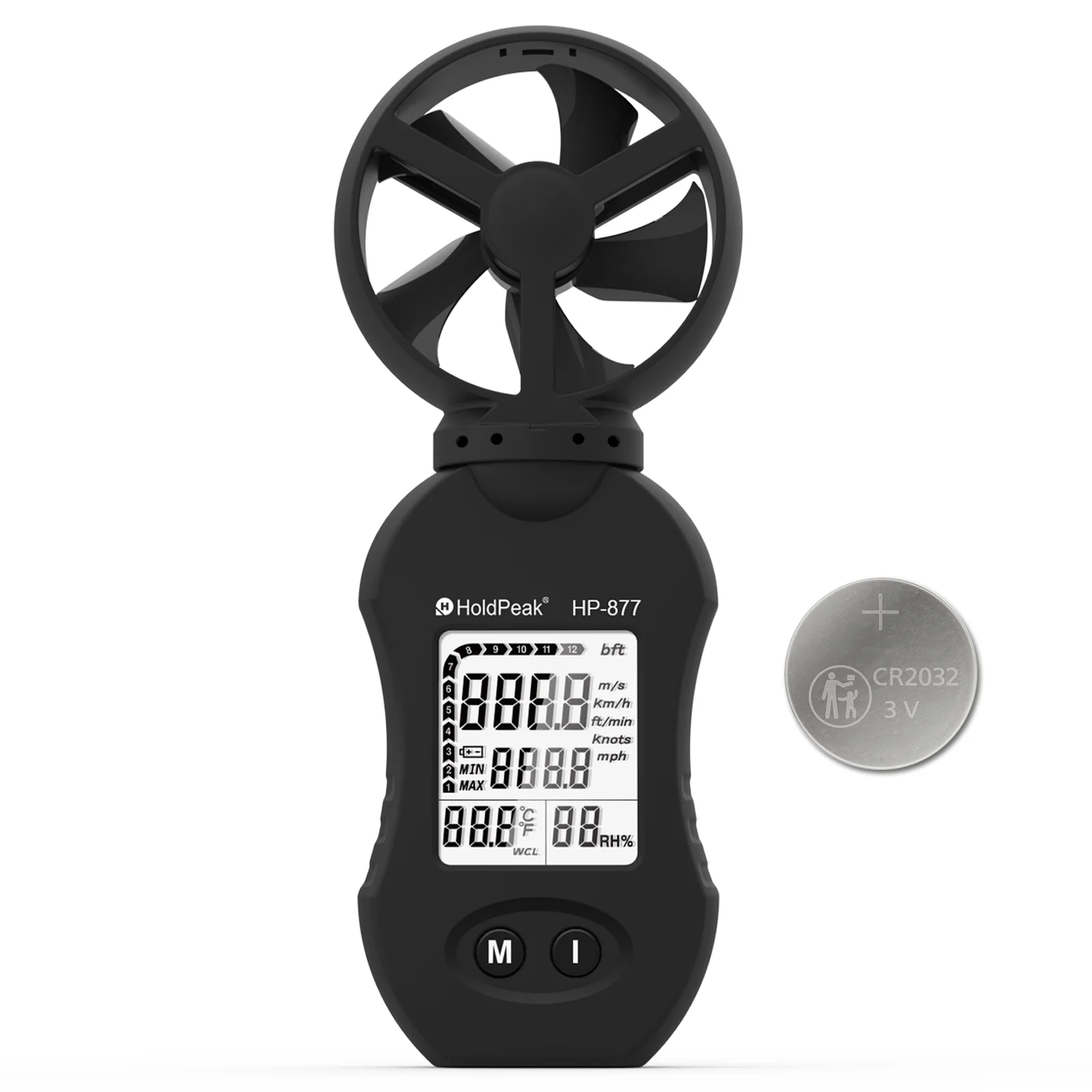 

Holdpeak 877 Digital Wind Speed Meter, Handheld Anemometer with LED Back-Light for Wind Speed / Wind Temperature/ Wind Humidity