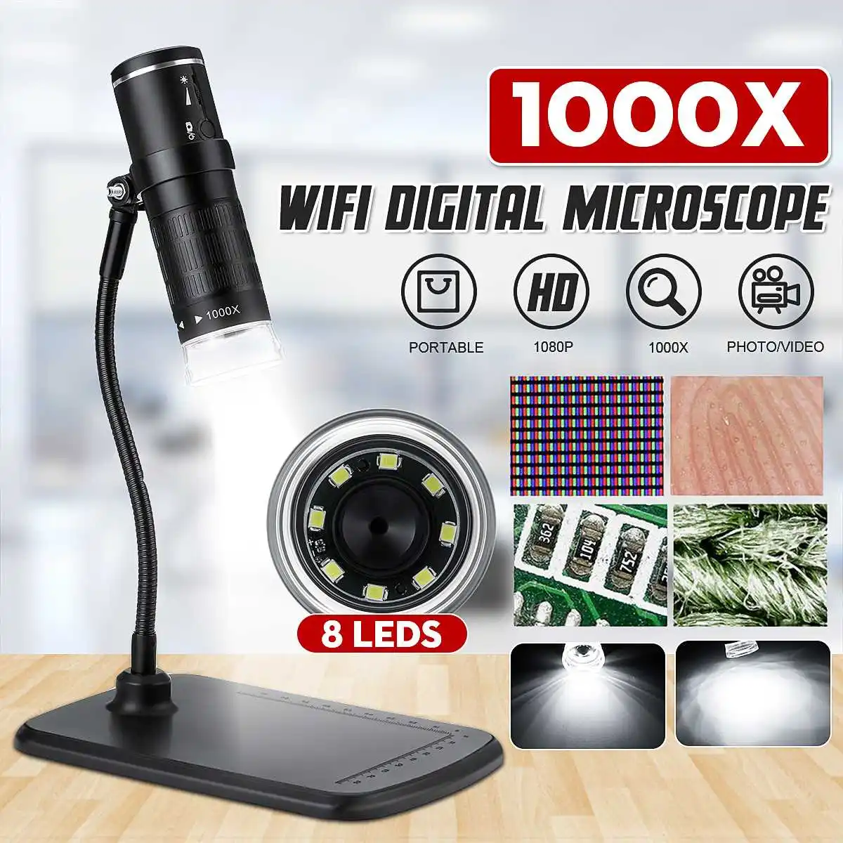 1000x2MP Портативный WiFi цифровой микроскоп портативный HD 1080P USB камера со змеиным
