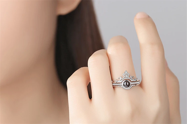 2шт I love you на 100 языках комбинированные Регулируемые кольца 925 серебро Золотая Корона винтажное серебрянное кольцо Женские Лучшие подарки