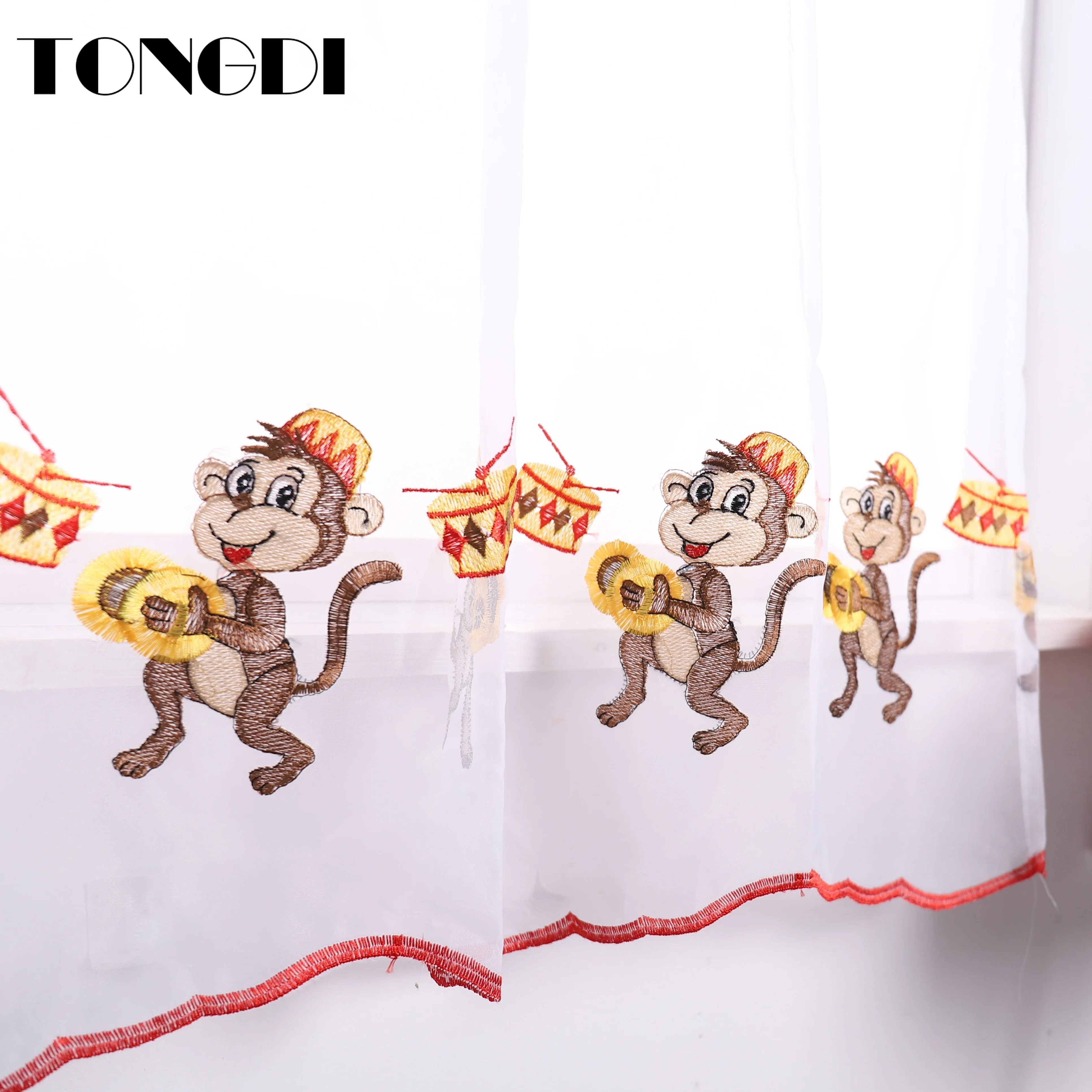 TONGDI Детские занавески для дома и кухни с вышитой обезьяной из мультфильма белое