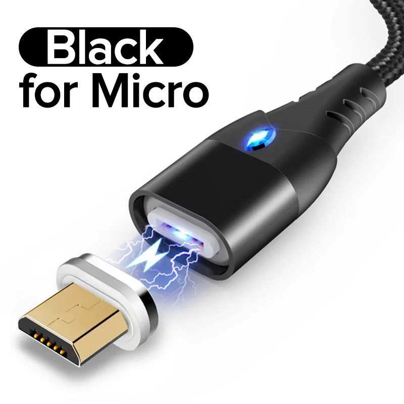 Black 3 в 1 микро кабель 1 м 2 м 5 в 3 А Быстрая зарядка Магнитный USB шнур для samsung S5 S6 S7 Edge мобильный телефон провод данных для песни htc LG - Цвет: Black