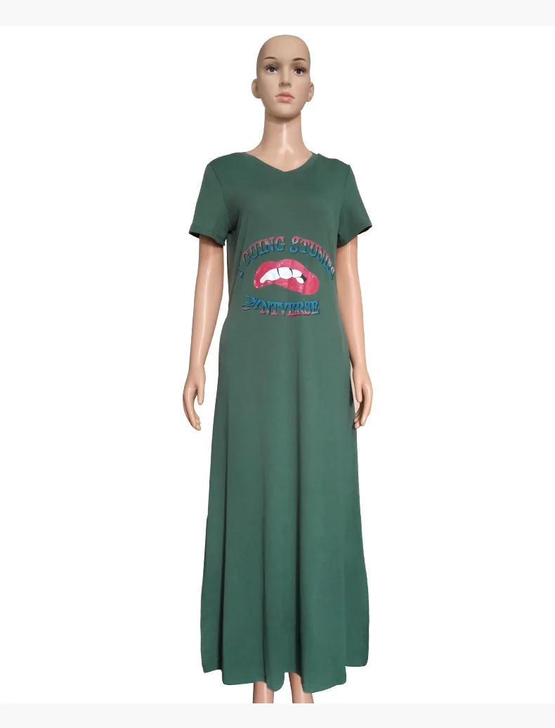 

European and American women's 2020 spring/summer round-neck short-sleeved loose mid-length dress