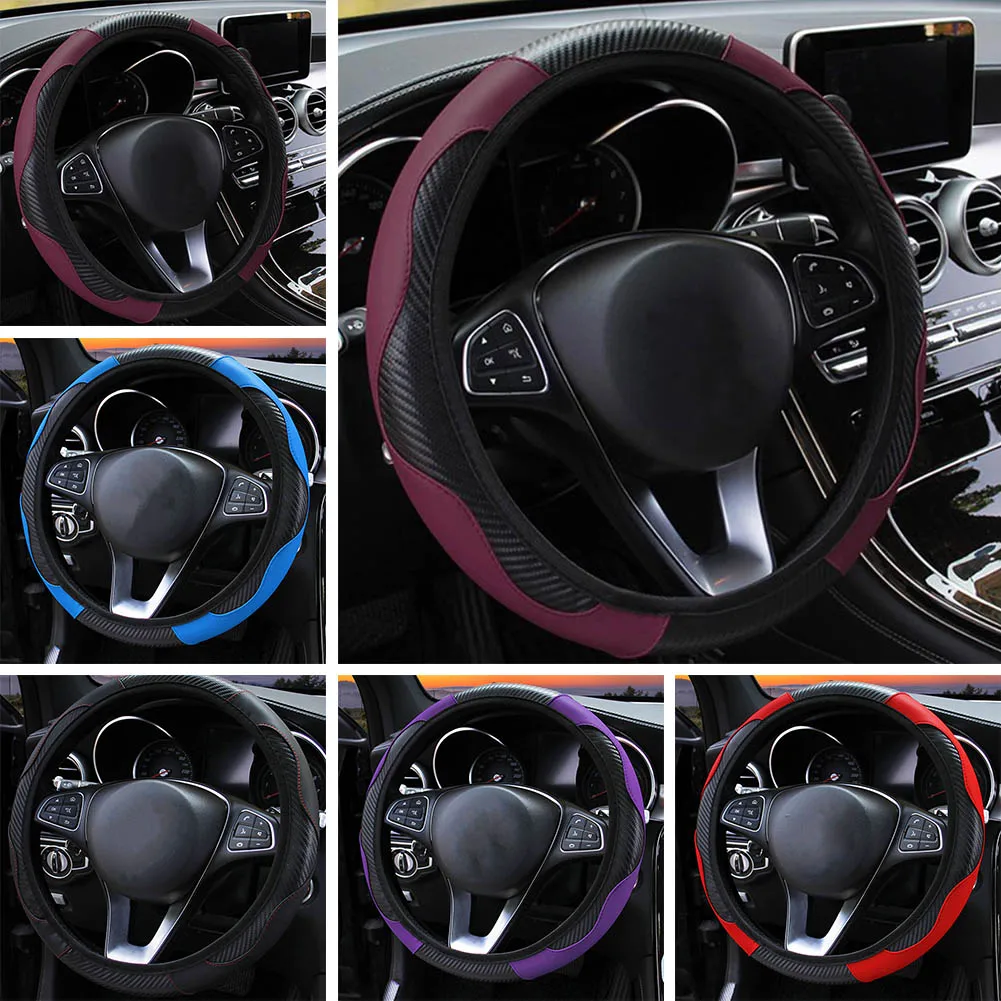 

Universal Breathable Anti-Slip Steering Wheel Cover Without Inner Ring Elastic Belt Carbon Fiber Elastic Steer Covers Protector