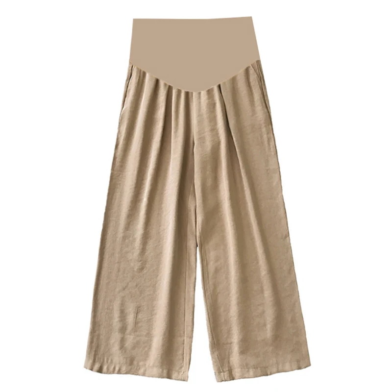 

159# Wide Leg Large Size Loose Cotton Linen Maternity Pants 9/10 Summer Thin Belly Pants for Pregnant Women Pregnancy Casual