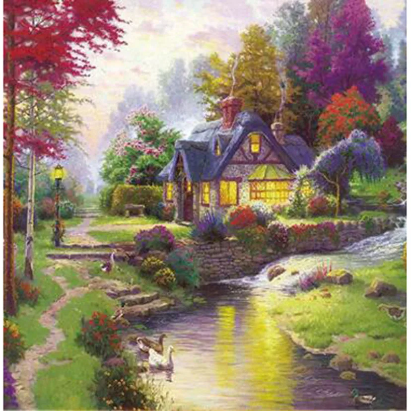 

5D DIY Diamond Painting Landscape Painting Square/Round Diamond Forest House Painting Picture Embroidery Decoration Art TX081