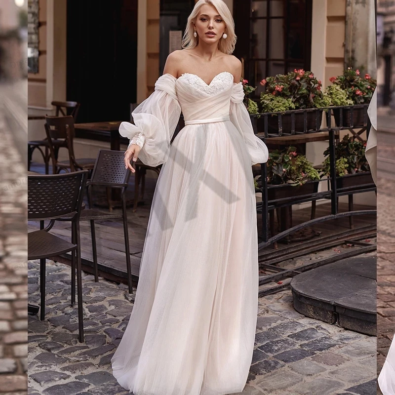 

Jasmine Wedding Dress Illusion Deep V Neck A-Line Full Sleeve Bride Vestido Lace Formal Pure Love Robe de mariee