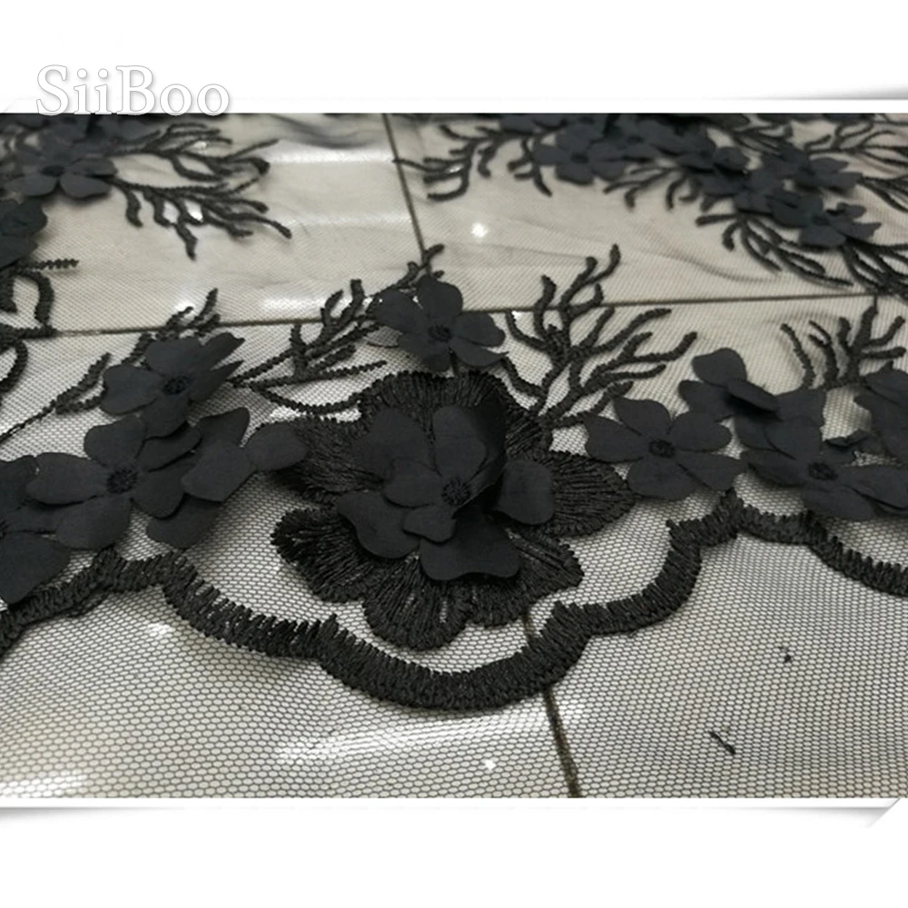 Черно-белая 3D Цветочная аппликация вышивка сетчатая кружевная ткань для