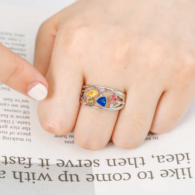 Многослойные Красочные циркониевые полые хрустальные кольца для женщин в форме