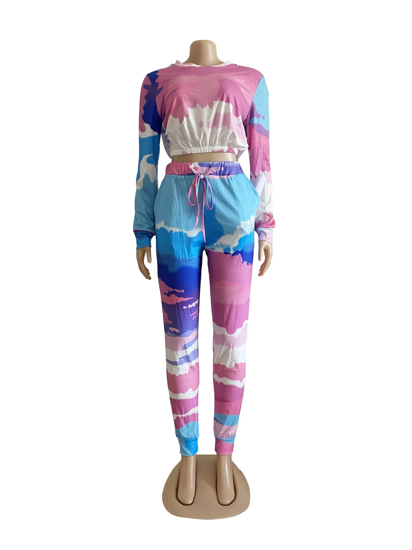 

Autumn Spring Women Fashion 2-piece Outfit Set Long Sleeve Tie-dye Top Pants Set for Ladies Female L-4XL