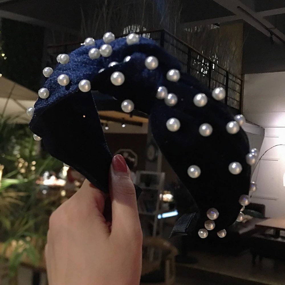 Бархатная Жемчужная Повязка для волос повязка на голову с бантом макияжа женский