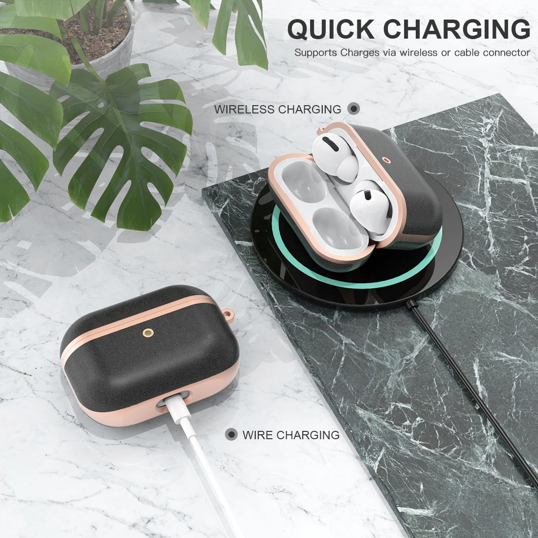 Для AirPods Pro роскошное покрытие для чехла TPU + PU Кожаный противоударный защитный