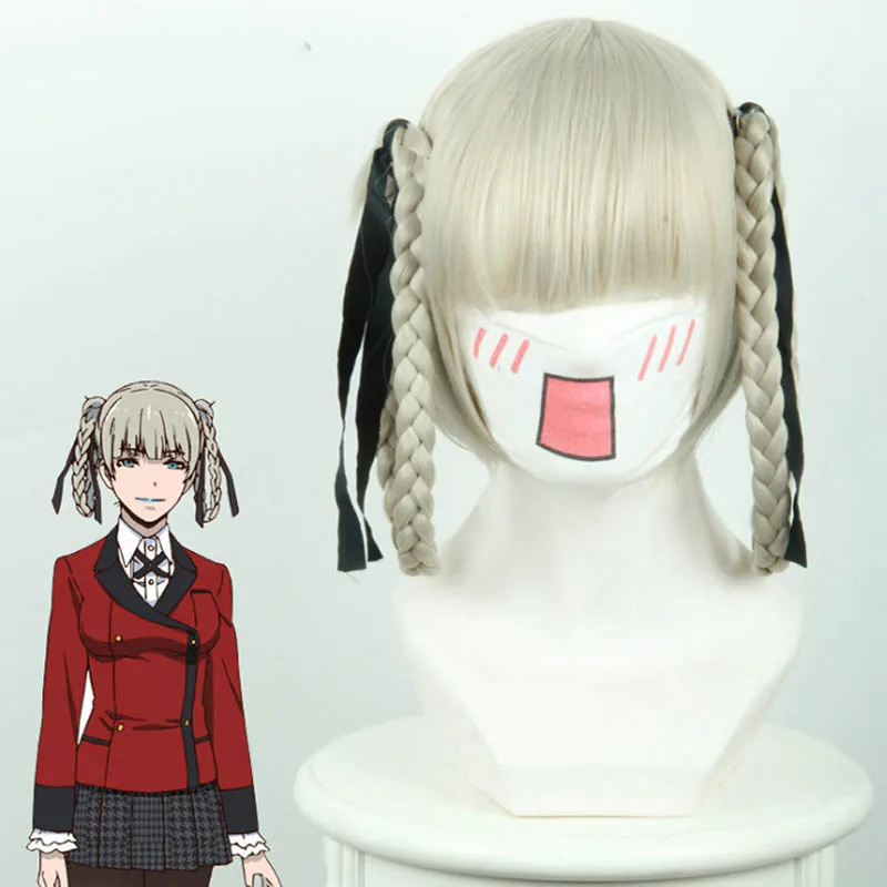 Японские Аниме Kakegurui кирари Momobami 35 см короткие парики серые косы стиль Клип на