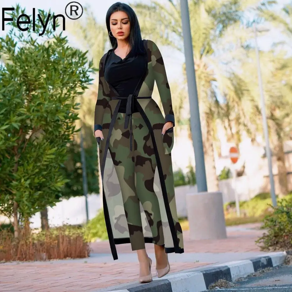 Женский весенне-осенний комплект удлиненная верхняя одежда в полоску длинные