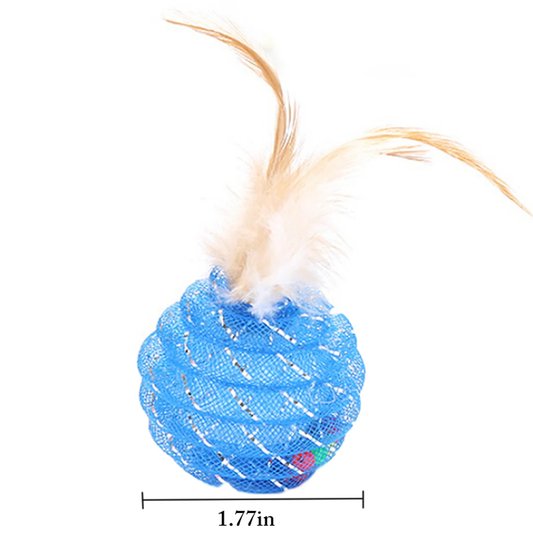 

2PCS Cat Ball Toy Creative Glitter Tube Interactive Candy Color Line Tube With Feather Diameter 4.5CM Pet Toy Cat Supplies