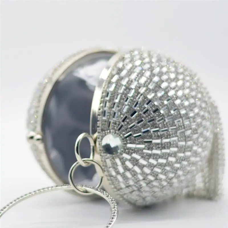 

Luxury Rhinestone Tassel Handbag Ring Handle Ball Shape Purse Glitter Clutch Bag Hardware Edging for Party
