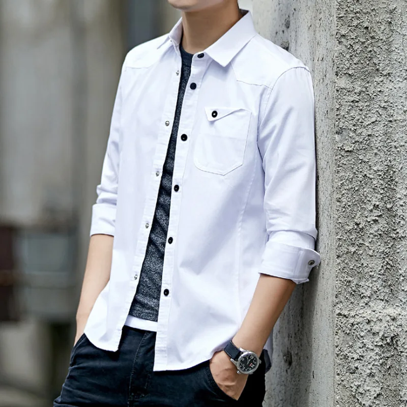 

Autumn 2020 New Cotton Long Sleeve Shirt Men's Korean slim youth trend shirt military style fashion shirt men