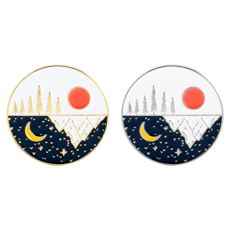 Горячая Sun Moon горный лунный свет звезда лес природа круглый эмаль на булавке